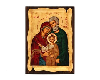 Orthodox icon,The Holy Family 18x26 cm. old looking, Byzantine icon, Handmade icon on natural handcrafted wood, Christmas Gift, Easter Gift