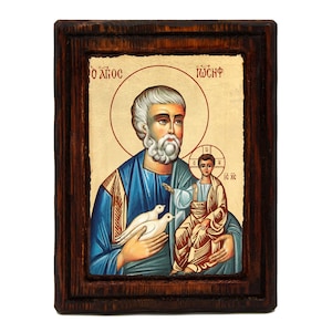 Orthodox icon, Saint Joseph 17x22 cm. old looking, hand carved icon, Handmade icon on natural handcrafted wood, Christmas Gift,Easter Gift