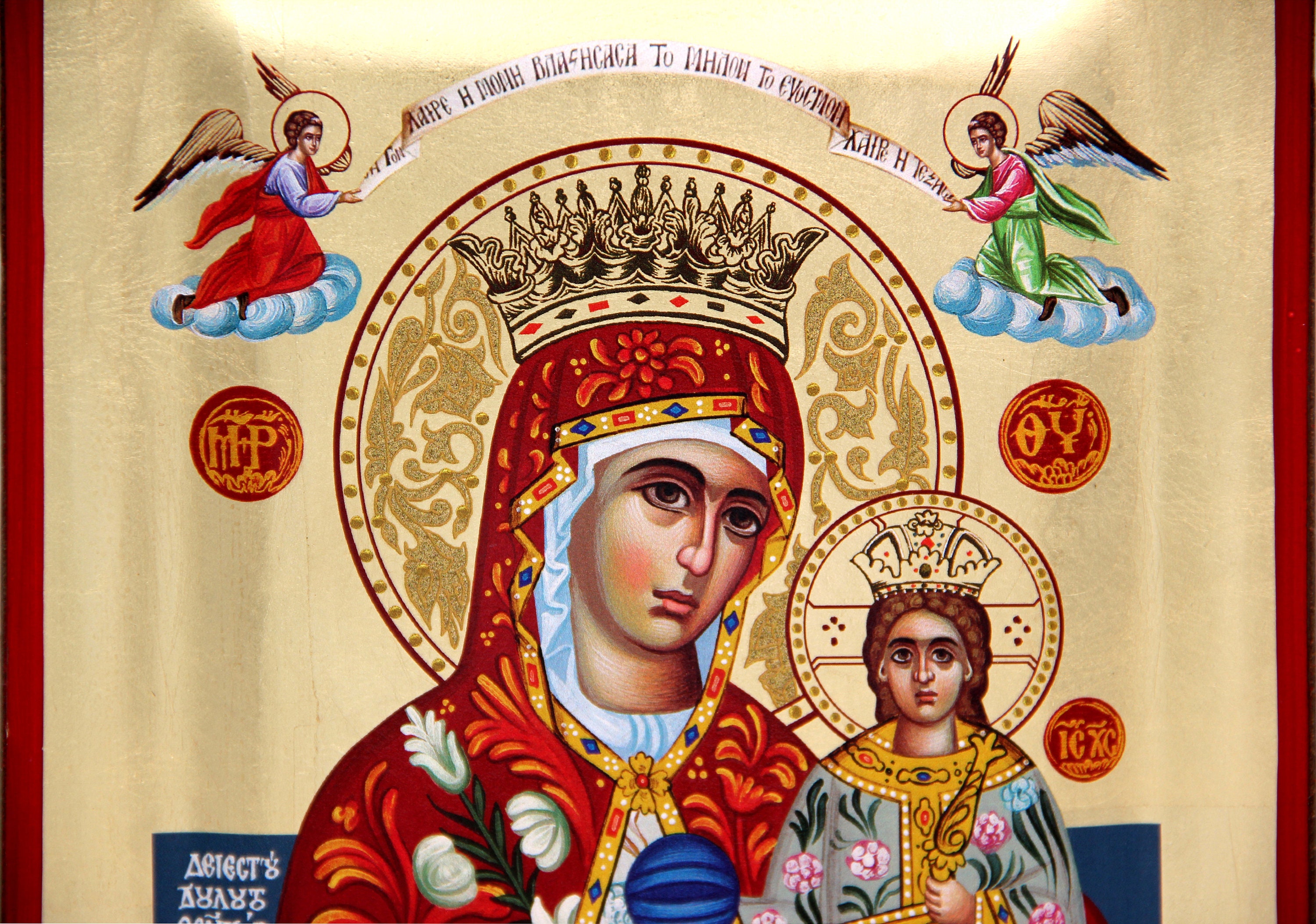 Virgin Mary of Roses 24x23 Cm. Byzantine Icon, Orthodox Icon, Handmade ...