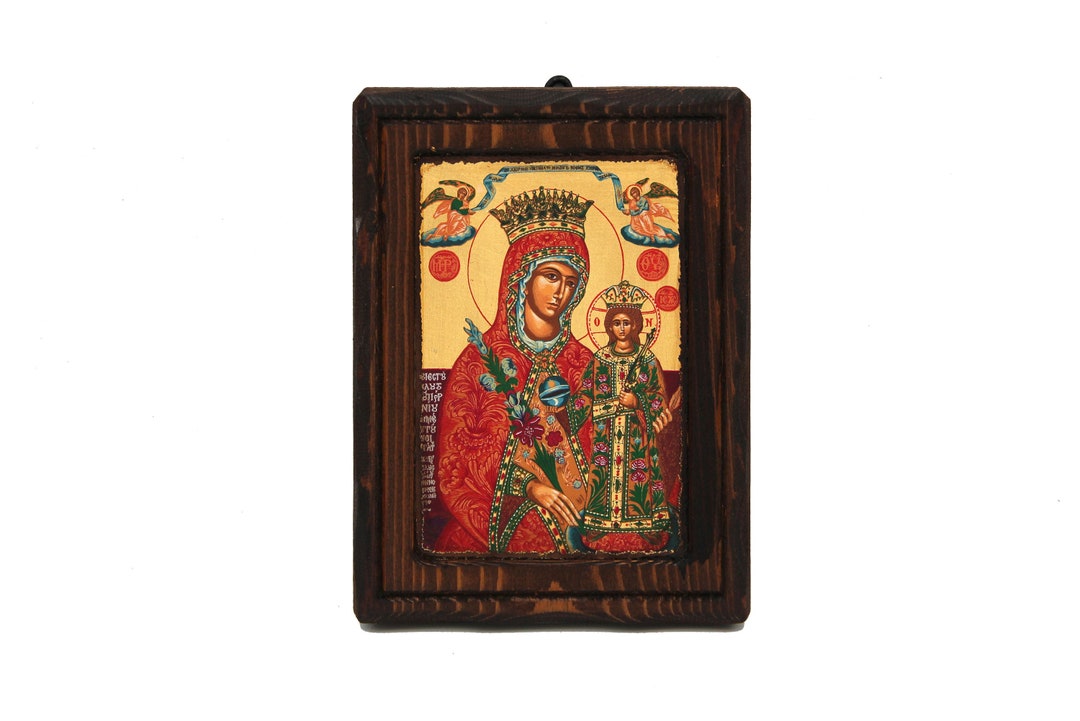 Virgin Mary of Roses 17x22 Cm. Byzantine Icon, Orthodox Icon, Handmade ...