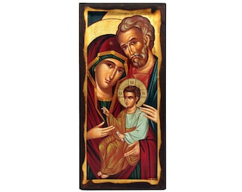 Orthodox icon,The Holy Family 19x40 cm. old looking, Byzantine icon, Handmade icon on natural handcrafted wood, Christmas Gift, Easter Gift