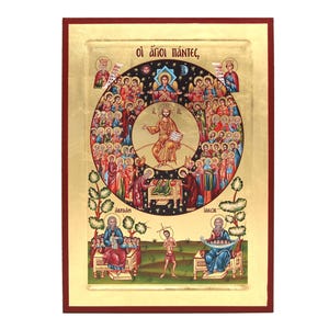 18k christelijk-orthodoxe Allerheiligen-pictogram op hout met bladgoudachtergrond