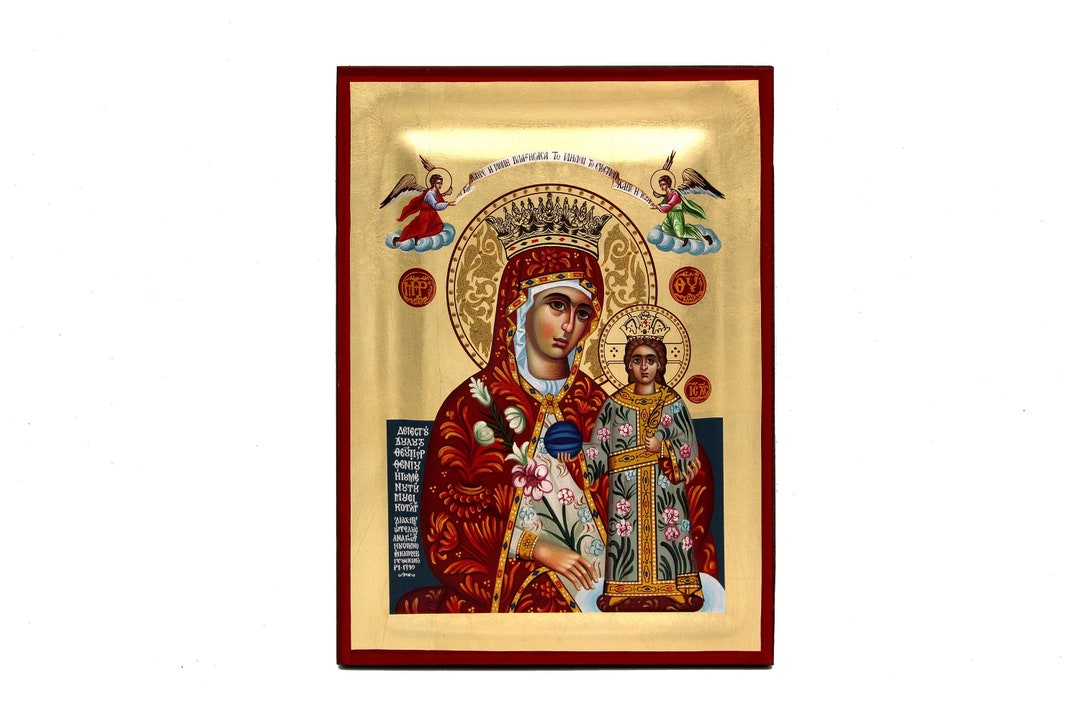 Virgin Mary of Roses 24x23 Cm. Byzantine Icon, Orthodox Icon, Handmade ...