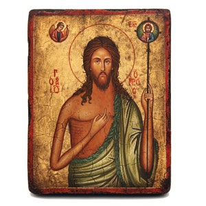 Icono ortodoxo pintado a mano. San Juan Bautista 14X18 cm. Icono pintado a mano en madera natural hecha a mano, regalo de Navidad, regalo de Pascua