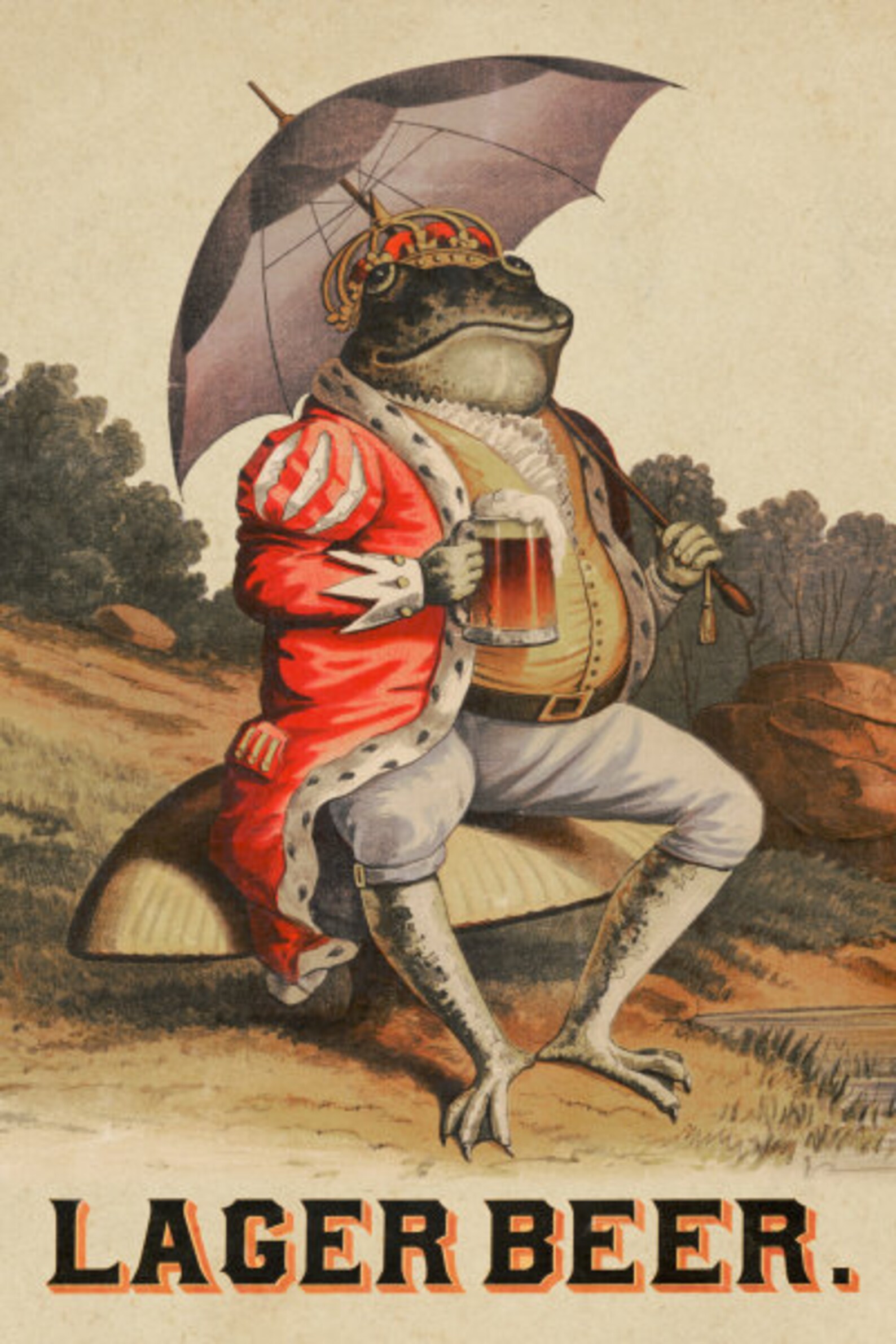 11x17 Print Lager Beer Frog With Beer Mug 1880 Etsy