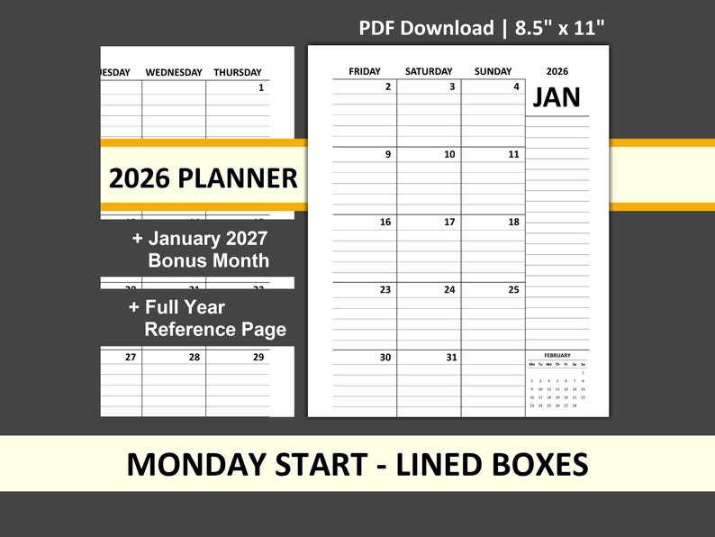 2026 Monthly Planner Printable | Minimalist Calendar PDF | Two-page ...