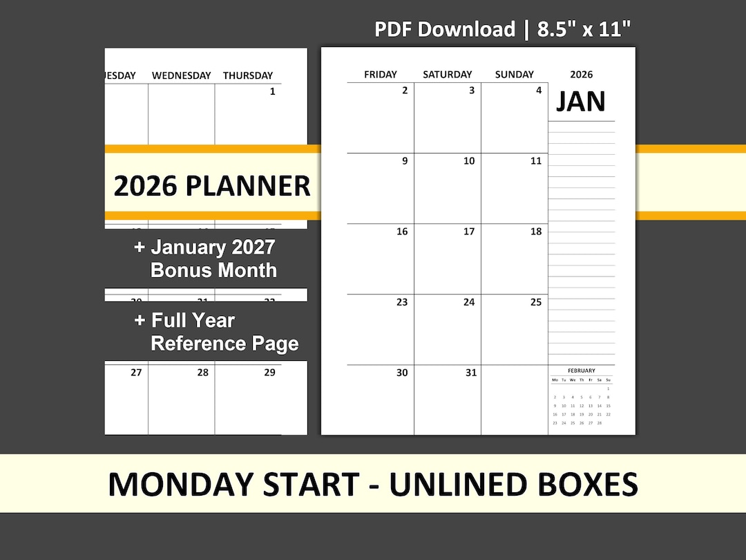 2026 Monthly Planner Printable | Minimalist Calendar PDF | Two-page