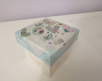 Vintage handmade decoupage trinket box blue butterfly magic