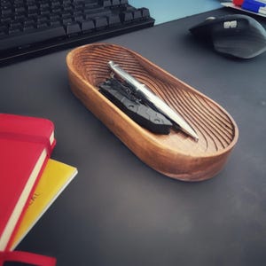 Walnut 3D Contour Valet Tray/Catchall + Decorative Tray