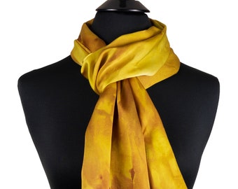 Hand painted silk scarf for Mothers Day Gift, Yellow Silk Scarf, Ready to Ship Silk Scarf, Short Yellow Scarf,