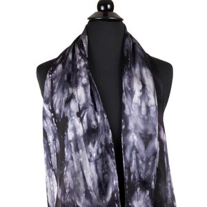 Black and White Silk Scarf, Black silk scarf, hand painted silk charmeuse scarf, black and white scarf for Mothers Day Gift