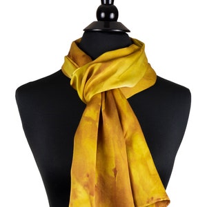 Hand painted silk scarf for Mothers Day Gift, Yellow Silk Scarf, Ready to Ship Silk Scarf, Short Yellow Scarf,