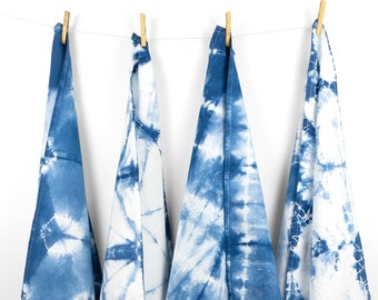 Shibori Dyed Flour Sack Towels in Indigo Blue, Tie Dye Flour Sack Kitchen Towel, Tie Dye Tea Towel