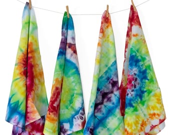 Tie Dye Kitchen Towel in Rainbow Hues, Ice dyed Tea Towels for Housewarming or Hostess Gift