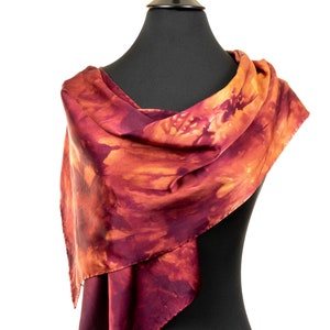 Hand Painted Silk Scarf for Mom, Red Silk Scarf, Silk Scarf in Autumn Reds, orange silk scarf, silk charmeuse scarf