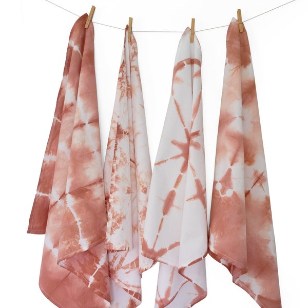 Shibori Dyed Flour Sack Towels in Terracotta, Tie Dye Flour Sack Kitchen Towel, Tie Dye Tea Towel