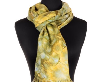 Hand-dyed Green and Yellow Scarf, Large Yellow and Green Linen Scarf