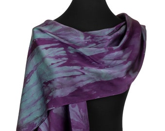 Purple Silk Scarf, Silk Scarf in purple and cyan, Violet silk scarf, purple scarf, Cyan Blue Scarf, hand painted silk charmeuse scarf