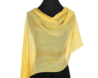 Yellow Silk scarf, Silk Chiffon Poncho in Golden Yellow, Yellow silk poncho, hand painted silk scarf