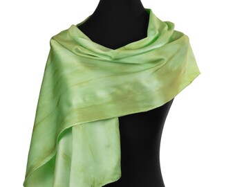 Green Silk Scarf for Mom, hand painted silk scarf, Ready to Ship Silk Scarf in Light Green, Spring Green Scarf