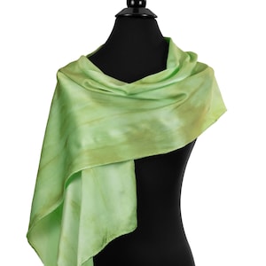 Green Silk Scarf for Mom, hand painted silk scarf, Ready to Ship Silk Scarf in Light Green, Spring Green Scarf