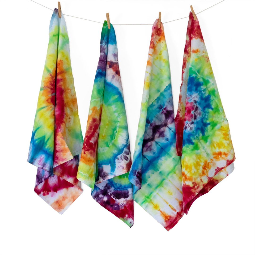 Tie Dye Flour Sack Tea Towel in Rainbow Shades, Kitchen Towel Hostess