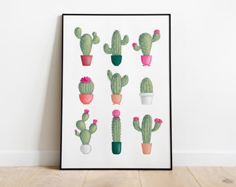 Colorful Cactus Print | Succulent Illustration, Desert Art (Digital Download)