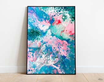 Abstract Print Digital Download | Pink & Teal | Art Print | Modern Poster Design | Abstract Painting | Abstract Art Print | Fluid Art