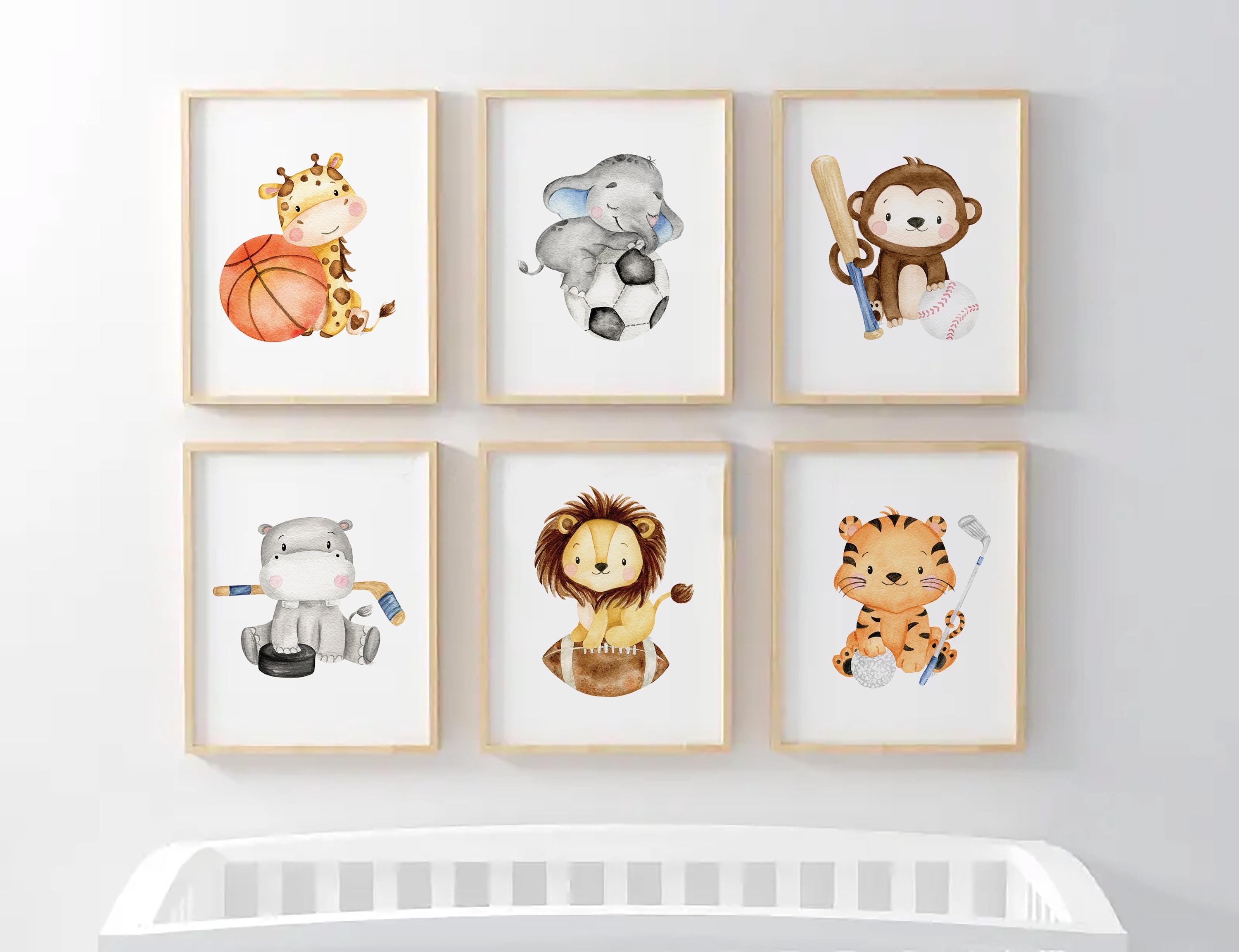 Sports Animals Nursery Art SET OF 6 Digital Download | Sports and Animals | Nursery Art | Baby Animals | Printable Wall Art