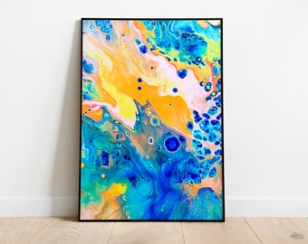 Blue & Orange Abstract Art Print | Modern Fluid Design (Digital Download)