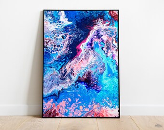 Abstract Print Digital Download | Blue & Pink Art Print | Modern Poster | Bedroom Print | Abstract Painting | Fluid Art | Liquid Marbling