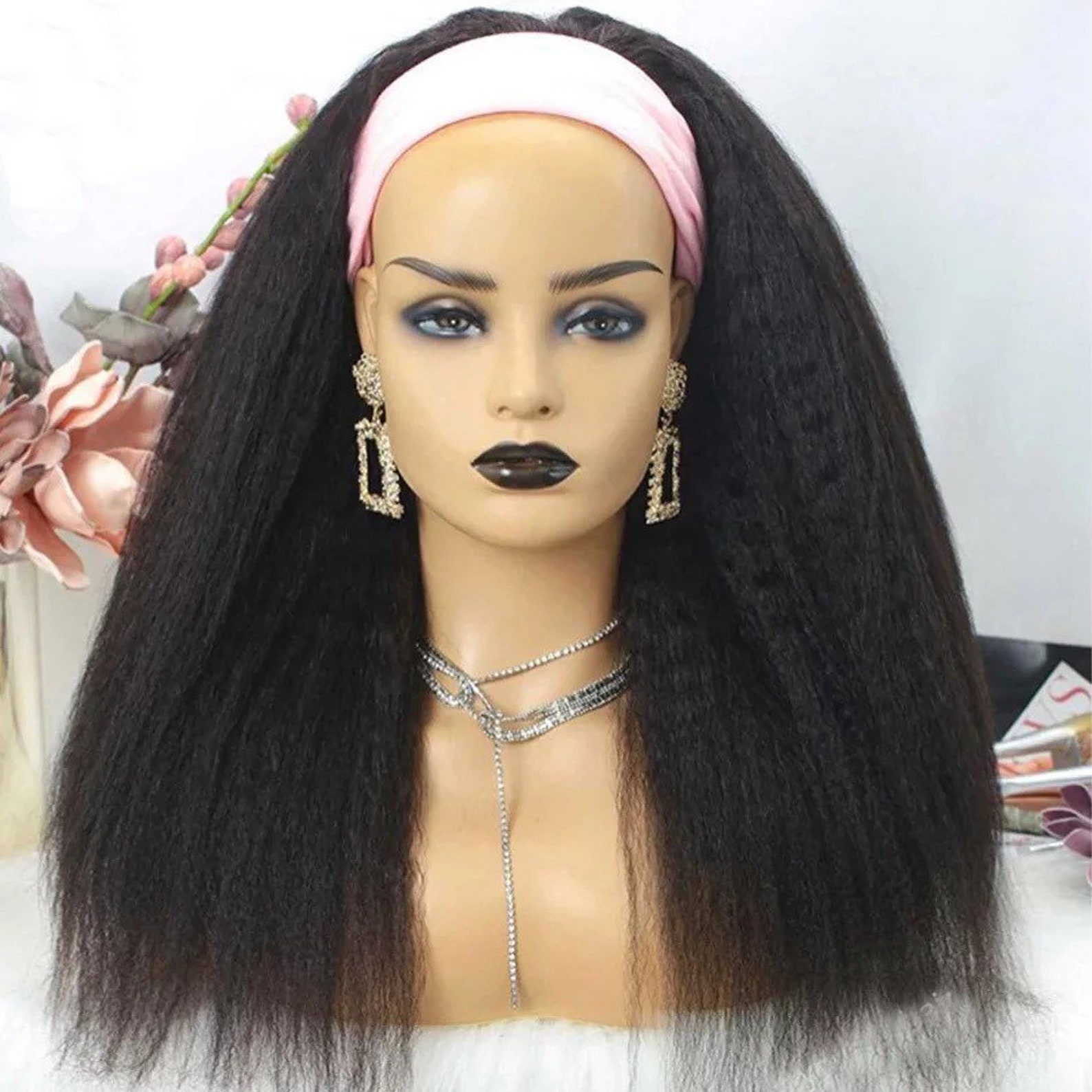Headband Wig Kinky Yaki Straight Remy Hair Human Hair Wigs for Etsy