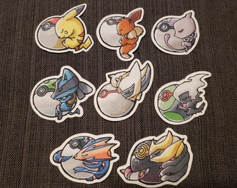 Pokemon on Pokeballs 2.5"-2.75" Water Resistant Vinyl Stickers