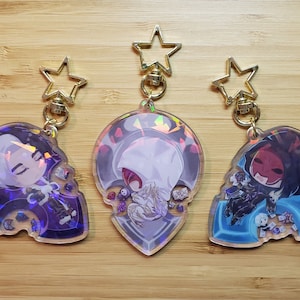 Final Fantasy XIV FFXIV Emet-Selch, Elidibus, Lahabrea on Convocation Crystals 2.5 inch Broken Glass Holographic Acrylic Keychain