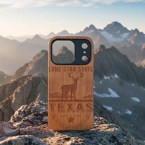 Texas State Wooden iPhone Case – Engraved Map Design for iPhone 13–17 Pro Max Plus Air