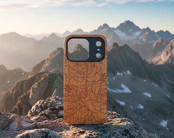 Roses Wooden iPhone Case – Engraved Design for iPhone 13-17