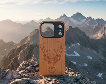 Deer 3 Wooden iPhone Case – Custom, Handmade, Eco-Friendly, Slim Fit, Protective, Fits iPhone 13–17, Pro, Pro Max, Air, Plus
