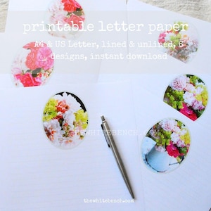 PACCHETTO di cancelleria rosa stampabile, carta da lettere illustrata primaverile, set da scrittura con acquerello digitale in formato PDF, cancelleria floreale