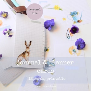 Schede di diario formato PERSONALE, pagine illustrate accoglienti per planner e diario, schede di diario primaverili stampabili, pagine di planner ad anello