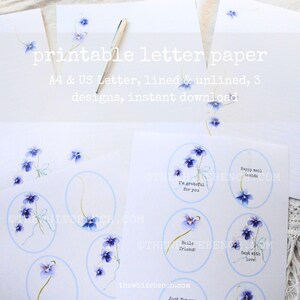 PACCHETTO di cancelleria stampabile, carta da lettere illustrata primaverile, set da scrittura con acquerello digitale in PDF, cancelleria con violette selvatiche
