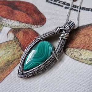 Malachite Sterling Silver Pendant - Heady Wire Wrapped Crystal Necklace
