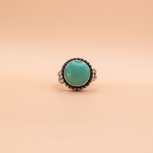 Yungai Turquoise Sterling Silver Ring - Hand Stamped Double Split Band Sz. 6