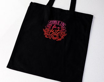 Come in for a Bite Embroidered Basic Canvas Tote Bag