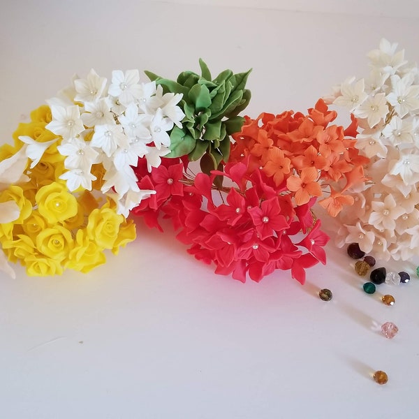 Dry clay porcelain flowers with 3.5 inch assembly wires, multiple colors available