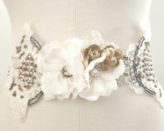 Waist Belt Belts For Wedding Dresses Amazon Bridal Belt Dress Belt  Embroidered Crystals, Pearls, Taupe Ribbon