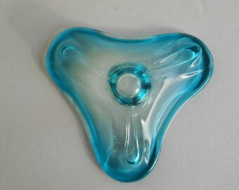 Vide-poche / Cendrier En Verre Murano Transparent Et Bleu - Dimensions 23x19 Cm - Décoration élégante
