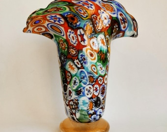 Vaso in vetro di Murano (Venezia), årgång anni '90, realizzato con murrine e polvere e pagliuzze dorate