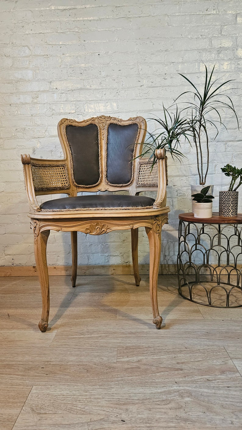 Rococo Leather and Cane Chair Etsy