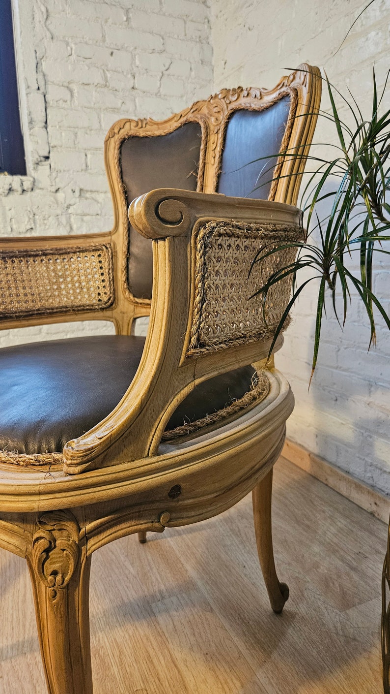 Rococo Leather and Cane Chair Etsy