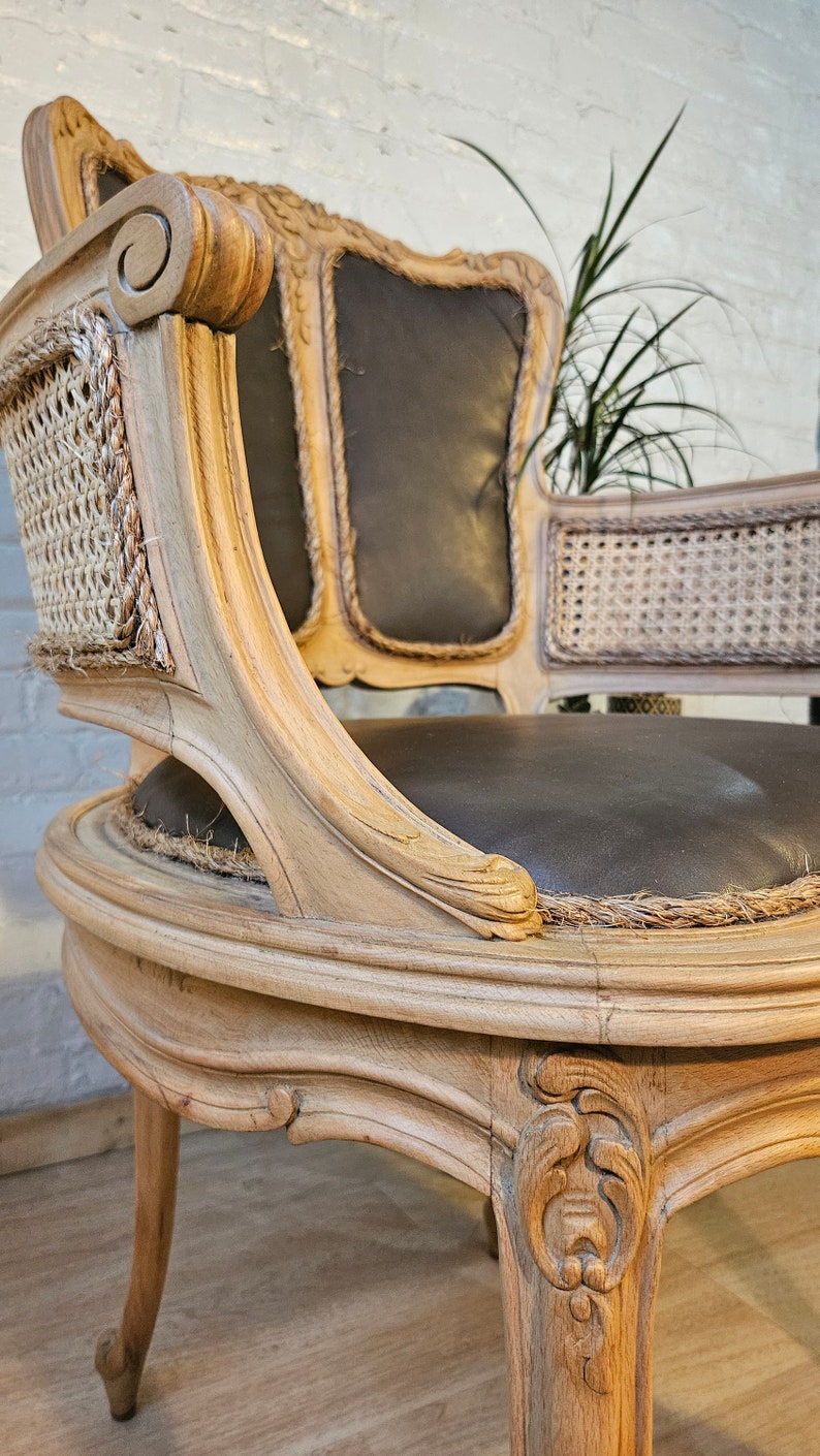 Rococo Leather and Cane Chair Etsy